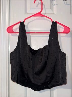 wild fable Black Sleeveless Crop Top with Rhinestones